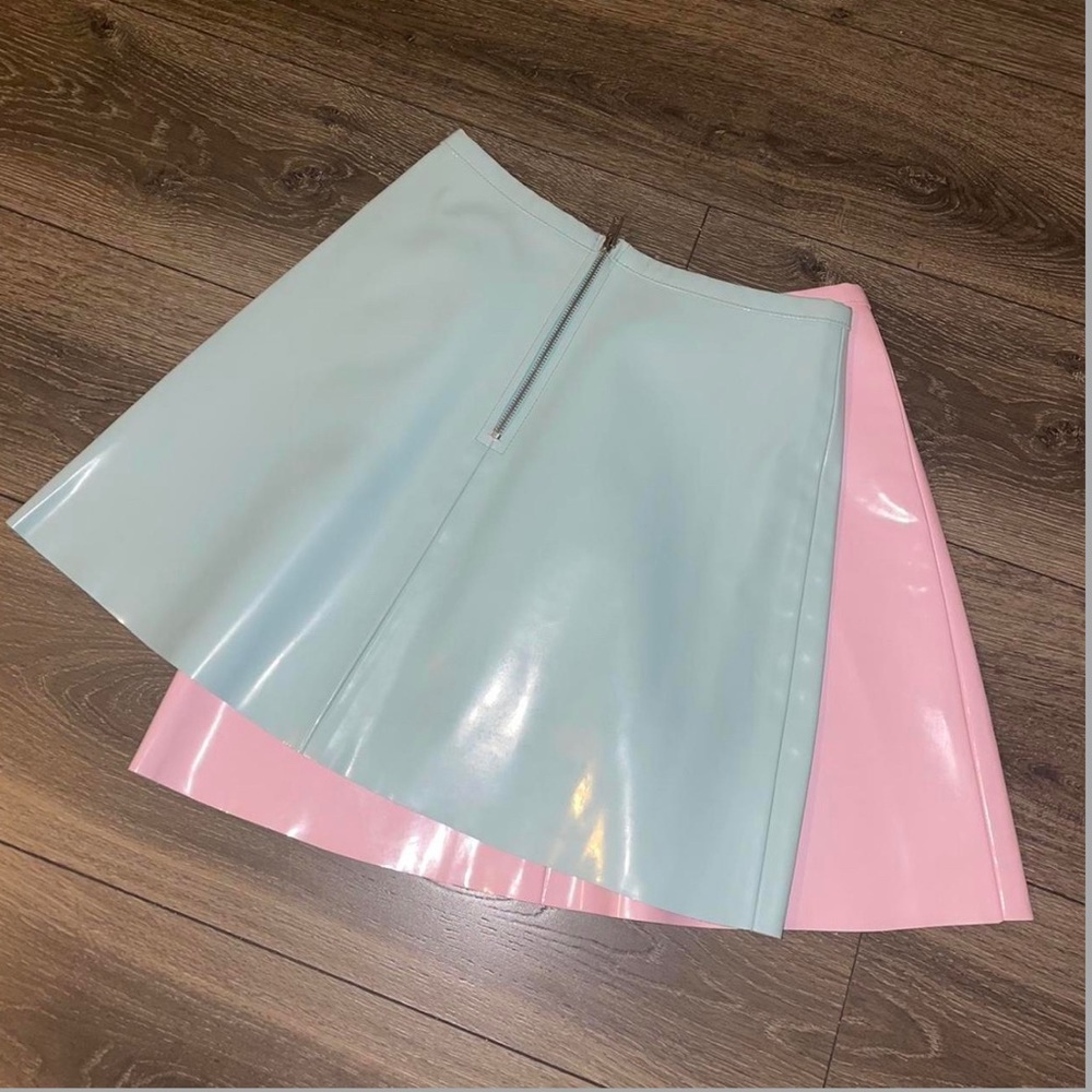 [SOLD] american apparel patent leather skirt in size S - baby blue